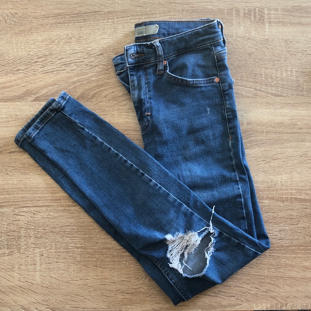 Topshop High Waisted Distressed Skinny Jeans